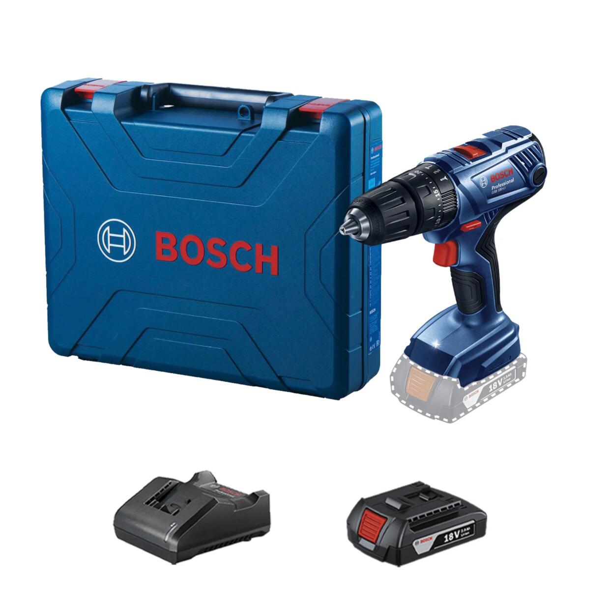 Furadeira e Parafusadeira de Impacto a Bateria Bosch com Carregador e Bateria 18V 1/2" GSB 180-Li Bivolt