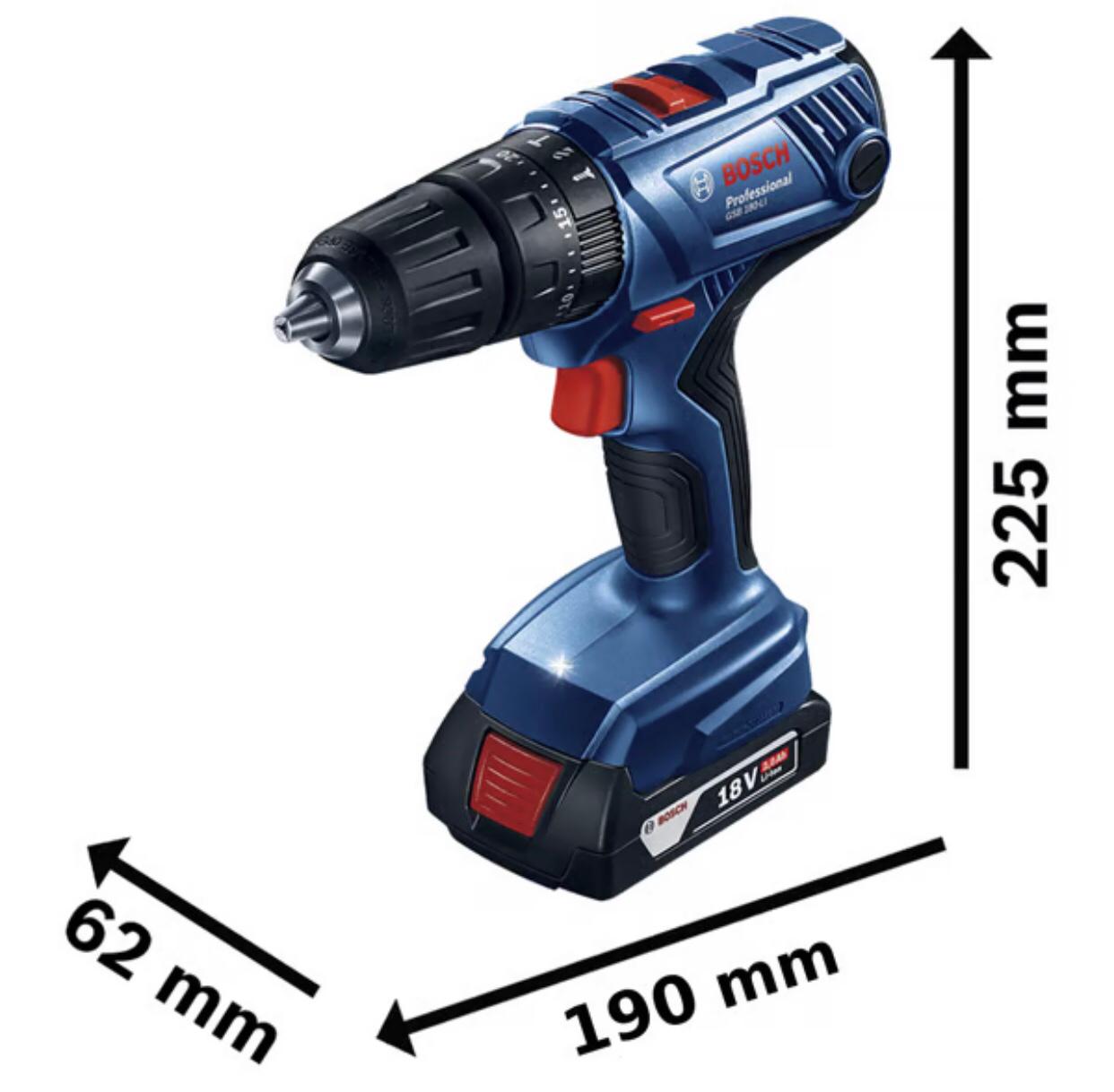 Furadeira e Parafusadeira de Impacto a Bateria Bosch com Carregador e Bateria 18V 1/2" GSB 180-Li Bivolt