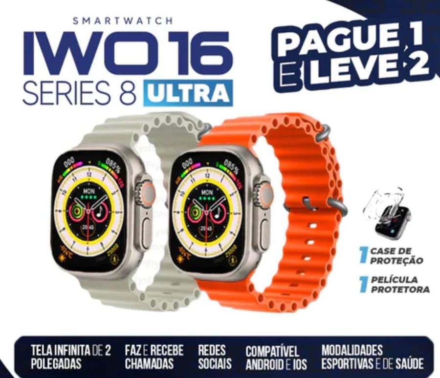 BLACK FRIDAY PROMOÇÃO: Compre 1 e leve 2: Smartwatch (Relógio)  IWO 16 Serie 8 Ultra.